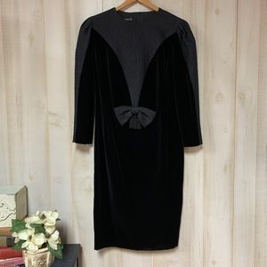 Louis Feraud Black Silk Velvet Wool Midi Dress 14